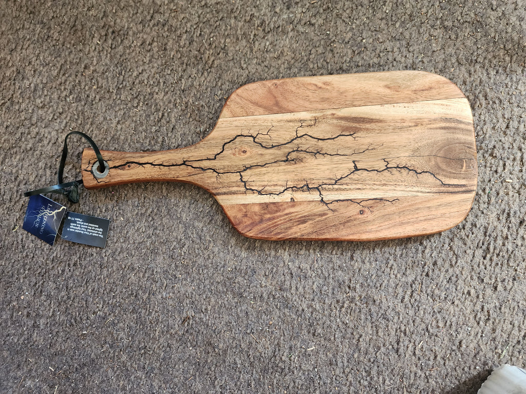 Lightning Struck Lichtenberg Burned Acacia Paddle Board with Leather Strap