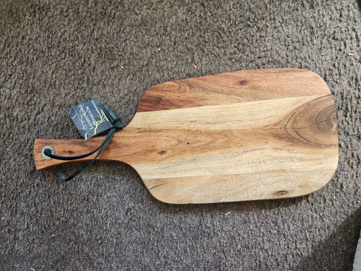 Lightning Struck Lichtenberg Burned Acacia Paddle Board with Leather Strap