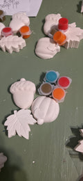 Fall Harvest plaster paint kit with acorn, pumpkin, leaf, and paints